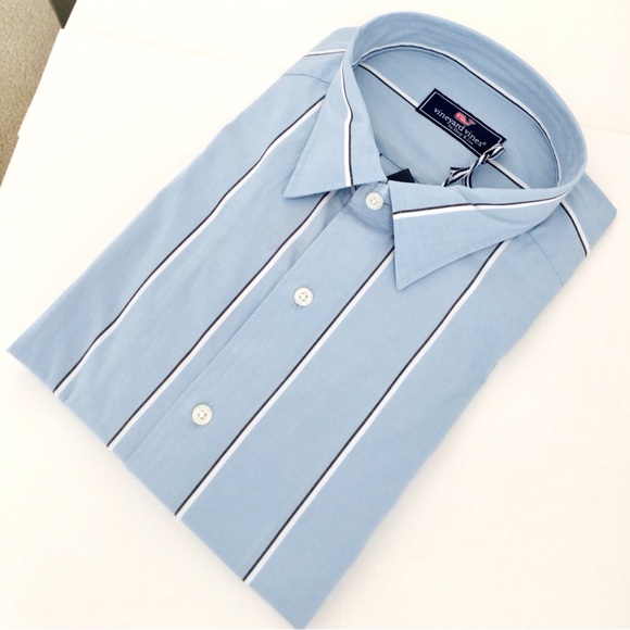 Men’s Vineyard Vines Shirt Stretch Poplin Striped Long Sleeve NEW In Pack Blue - Picture 8 of 9